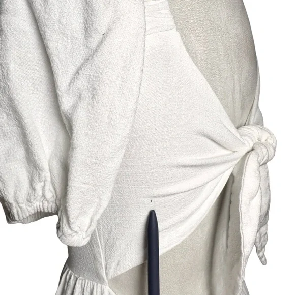 Sadie & Sage White Cottagecore Puff Sleeve Tie Back Midi Dress Boho Prairie S - Picture 8 of 13